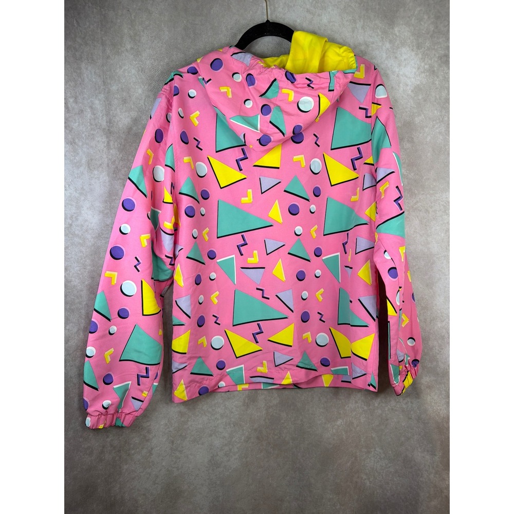 Super Massive Windbreaker Womens Medium Pink 80s Geometric Retro Half Zip Hooded - Picture 4 of 5